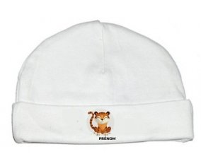 Tigre style 1 + prénom : Bonnet bébé