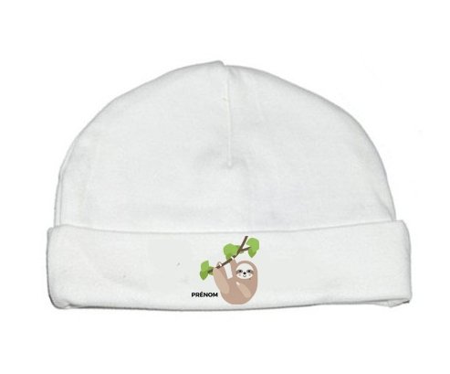 Bonnet bébé design Paresseux arbre style 1 + prénom