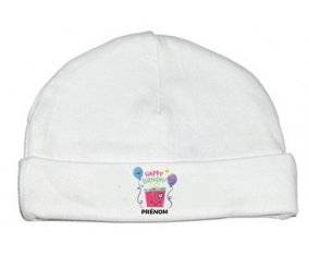 Bonnet bébé design Happy birthday style 4 + prénom