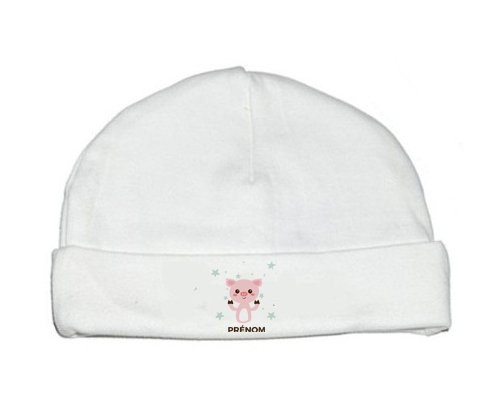 Bonnet bébé design Cochon + prénom