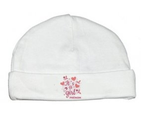 Bonnet bébé design It's a girl + prénom