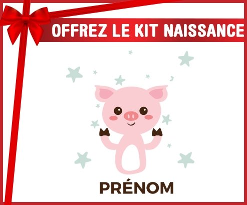 Kit naissance Cochon + prénom personnalisé pour bébé