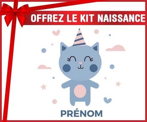 Kit naissance Chat anniversaire + prénom personnalisé pour bébé