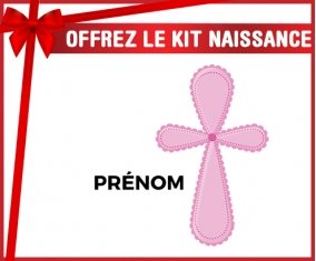 Kit naissance It's a girl croix rose + prénom personnalisé pour bébé