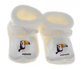 Chausson bébé Toucan + prénom de couleur Blanc