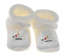 Chausson bébé Guirlande + prénom de couleur Blanc