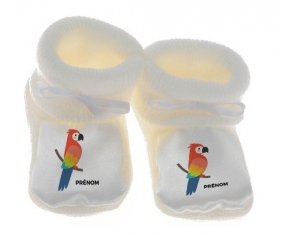 Chausson bébé Perroquet + prénom de couleur Blanc