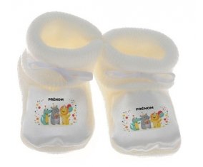 Chausson bébé Fête d'anniversaire + prénom de couleur Blanc