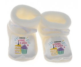 Chausson bébé Make a wish + prénom de couleur Blanc