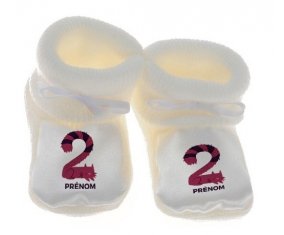 Chausson bébé Deux ans anniversaire style 4 + prénom de couleur Blanc