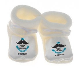 Chausson bébé Joyeuse Fêtes des pères style 1 garçon + prénom de couleur Blanc