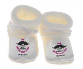 Chausson bébé Joyeuse Fêtes des pères style 1 fille + prénom de couleur Blanc