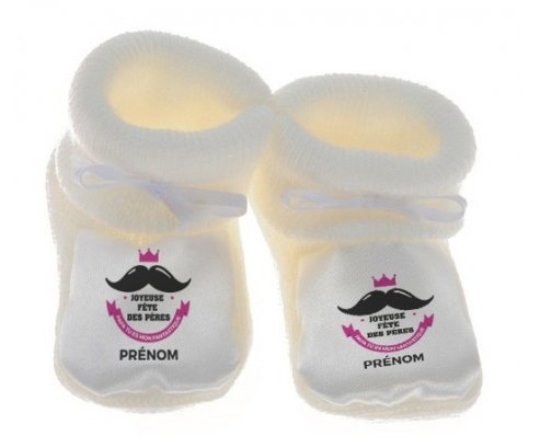 Chausson pour bébé personnalisé Joyeuse Fêtes des pères style 1 fille +  prénom