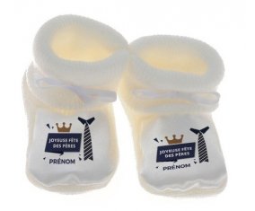 Chausson bébé Joyeuse Fêtes des pères style 2 garçon + prénom de couleur Blanc