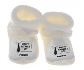 Chausson bébé Happy father's day style 3 + prénom de couleur Blanc