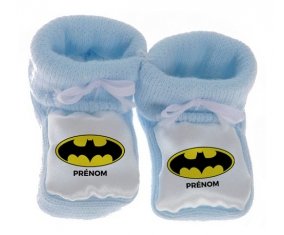 Chausson bébé Batman + prénom de couleur Bleu