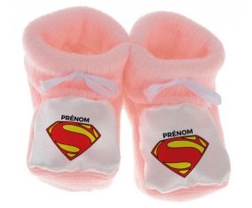 Chausson bébé Superman + prénom de couleur Rose