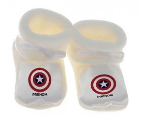 Chausson bébé Captain america + prénom de couleur Blanc