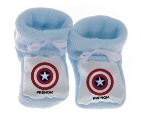 Chausson bébé Captain america + prénom de couleur Bleu