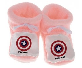 Chausson bébé Captain america + prénom de couleur Rose