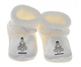 Chausson bébé Bouddah méditation style 1 + prénom de couleur Blanc