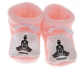 Chausson bébé Bouddah méditation style 2 + prénom de couleur Rose