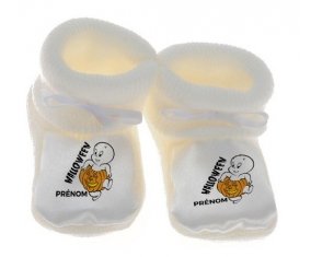 Chausson bébé Halloween casper + prénom de couleur Blanc