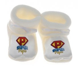 Chausson bébé Super Papa de couleur Blanc