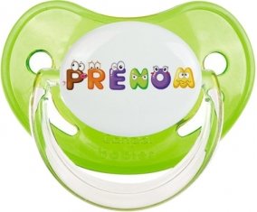 Tétine Prénom ou texte personnalisée alphabet style-1 : Vert classique embout physiologique 0/6 mois