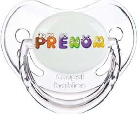 Tétine Prénom ou texte personnalisée alphabet style-1 : Transparent classique embout physiologique 0/6 mois