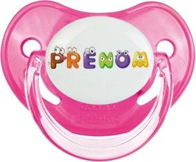 Tétine Prénom ou texte personnalisée alphabet style-1 : Rose classique embout physiologique 0/6 mois