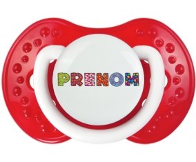 Tétine Prénom ou texte personnalisée alphabet style-3 :Blanc-rouge classique Tétine embout Lovi Dynamic 0/6 mois