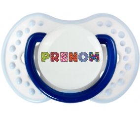 Tétine Prénom ou texte personnalisée alphabet style-3 :Marine-blanc-bleu classique Tétine embout Lovi Dynamic 0/6 mois