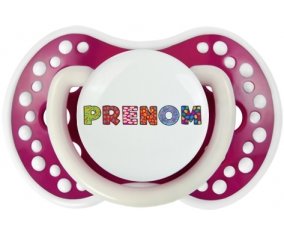 Tétine Prénom ou texte personnalisée alphabet style-3 :Fuchsia phosphorescente Tétine embout Lovi Dynamic 0/6 mois