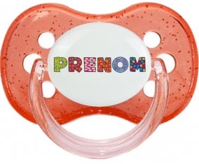Tétine Prénom ou texte personnalisée alphabet style-3 :Rouge à paillette Tétine embout cerise 0/6 mois