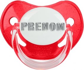 Tétine Prénom ou texte personnalisée alphabet style-5 :Rouge à paillette embout physiologique 0/6 mois