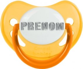 Tétine Prénom ou texte personnalisée alphabet style-5 :Jaune phosphorescente embout physiologique 0/6 mois