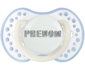 Tétine Prénom ou texte personnalisée alphabet style-5 :Blanc-cyan classique Tétine embout Lovi Dynamic 0/6 mois