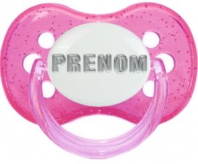 Tétine Prénom ou texte personnalisée alphabet style-5 :Rose à paillette Tétine embout cerise 0/6 mois