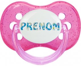 Tétine Prénom ou texte personnalisée alphabet style-6 :Rose à paillette Tétine embout cerise 0/6 mois