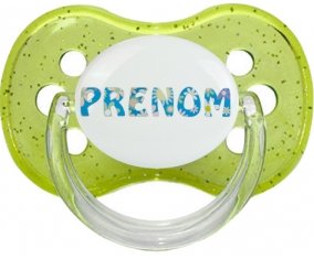 Tétine Prénom ou texte personnalisée alphabet style-6 :Vert à paillette Tétine embout cerise 0/6 mois