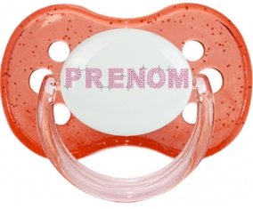 Tétine Prénom ou texte personnalisée alphabet style-7 :Rouge à paillette Tétine embout cerise 0/6 mois