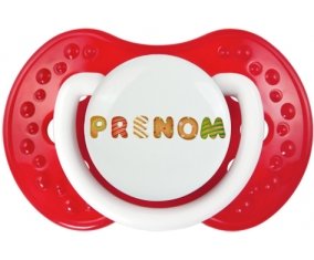 Tétine Prénom ou texte personnalisée alphabet style-8 :Blanc-rouge classique Tétine embout Lovi Dynamic 0/6 mois