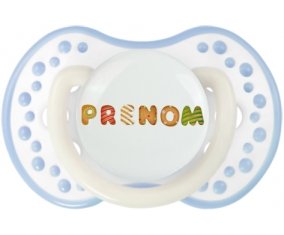 Tétine Prénom ou texte personnalisée alphabet style-8 :Blanc-cyan classique Tétine embout Lovi Dynamic 0/6 mois