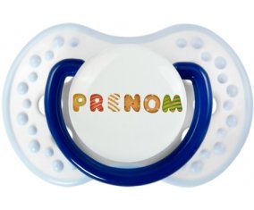 Tétine Prénom ou texte personnalisée alphabet style-8 :Marine-blanc-bleu classique Tétine embout Lovi Dynamic 0/6 mois