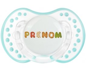 Tétine Prénom ou texte personnalisée alphabet style-8 :Retro-blanc-lagon classique Tétine embout Lovi Dynamic 0/6 mois