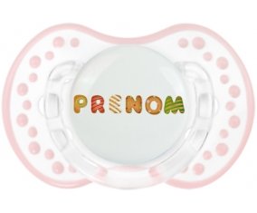 Tétine Prénom ou texte personnalisée alphabet style-8 :Retro-blanc-rose-tendre classique Tétine embout Lovi Dynamic 0/6 mois