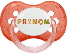 Tétine Prénom ou texte personnalisée alphabet style-8 :Rouge à paillette Tétine embout cerise 0/6 mois
