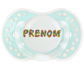 Tétine Prénom ou texte personnalisée alphabet style-9 :Retro-turquoise-lagon classique Tétine embout Lovi Dynamic 0/6 mois