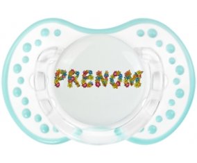 Tétine Prénom ou texte personnalisée alphabet style-9 :Retro-blanc-lagon classique Tétine embout Lovi Dynamic 0/6 mois